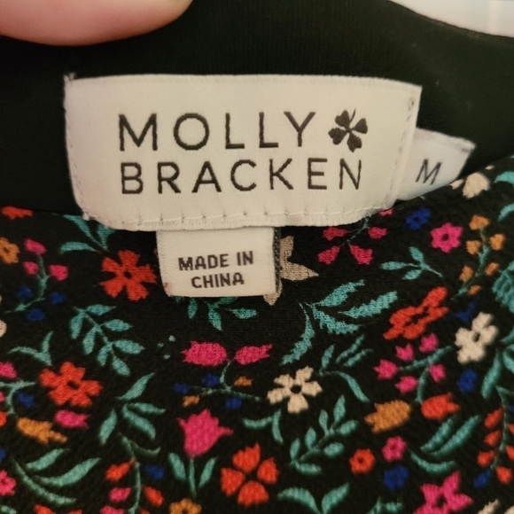 Molly Bracken Ditzy Floral Print  Shift Mini Dress Bell Sleeve Back Neck Tie M - Picture 6 of 15